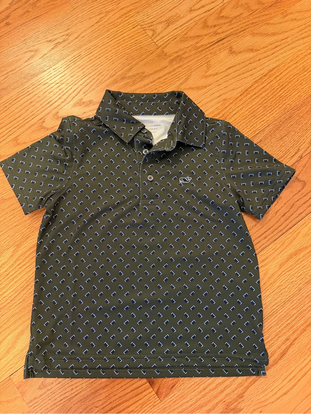 Vineyard Vines Boys Olive Green Polo with Football Print